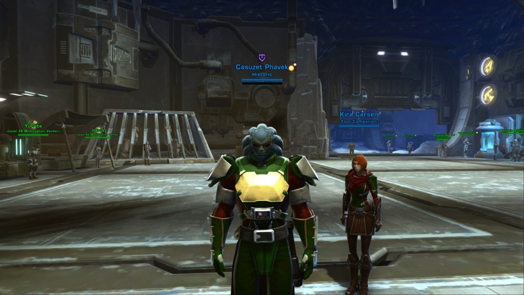 A Nautolan player character and Kira Carsen from Star Wars The Old Republic